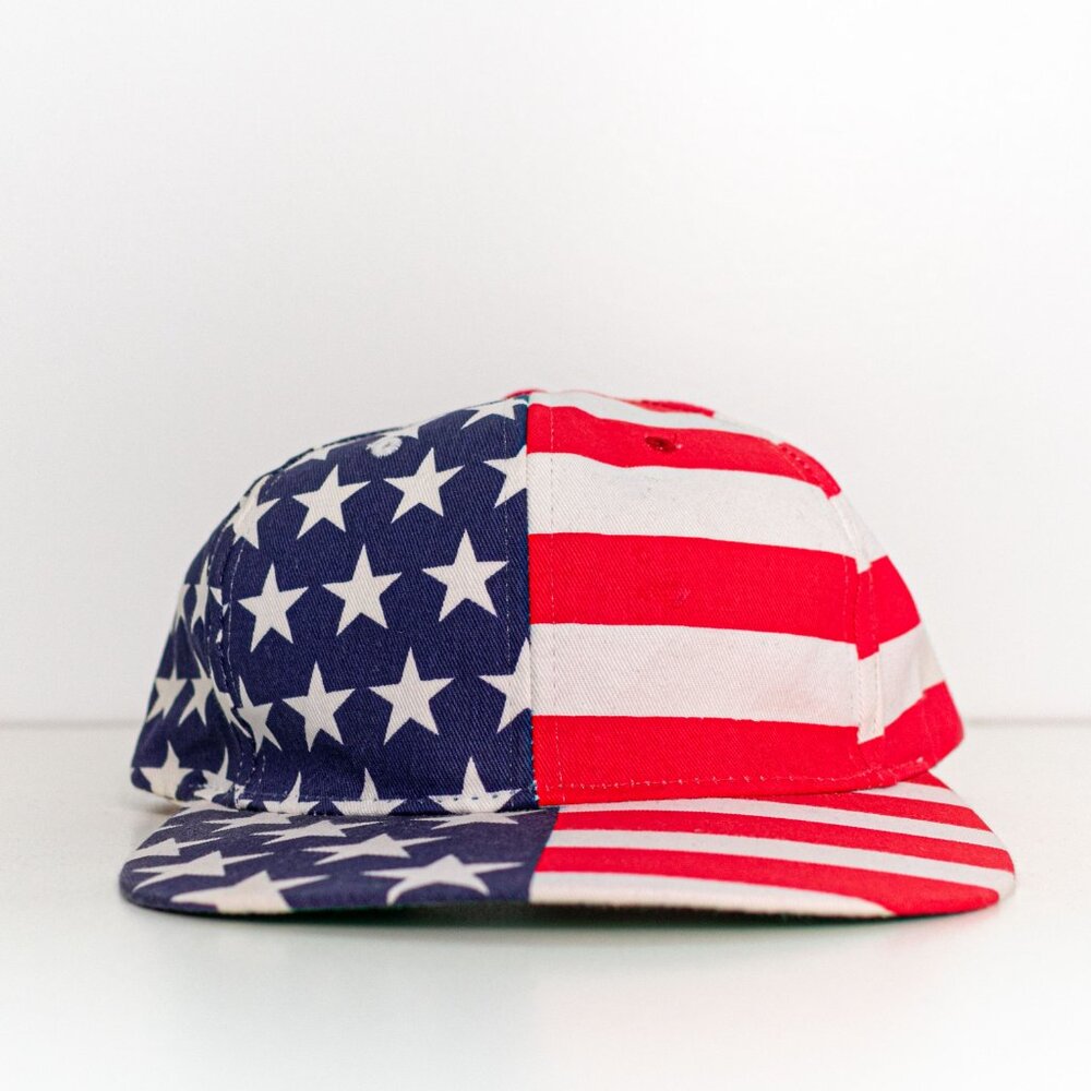 VTG 90s USA Flag All Over Print Snap Back Hat Streetwear